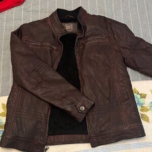 BKE Men's Dark Brown Faux Leather Jacket